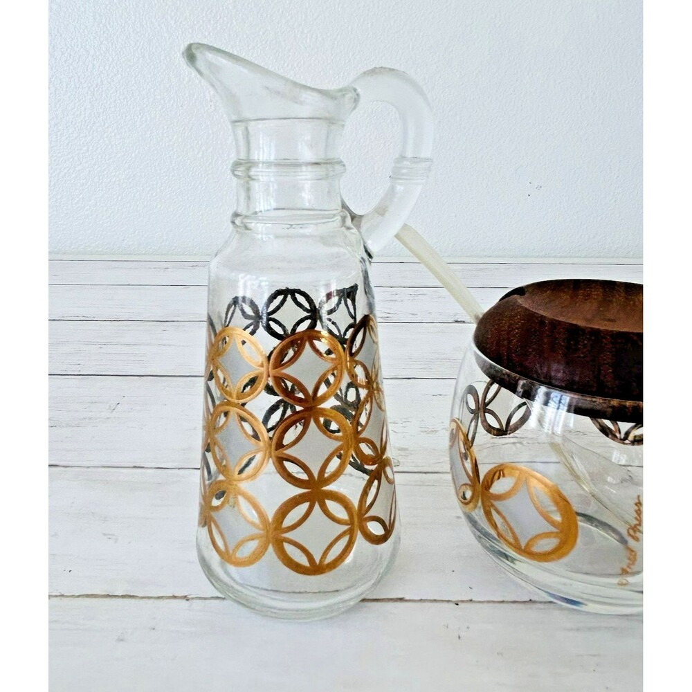 Fred Press MCM Creamer & Sugar Condiments Cruet Silver Gold Circles Signed - Picture 6 of 13